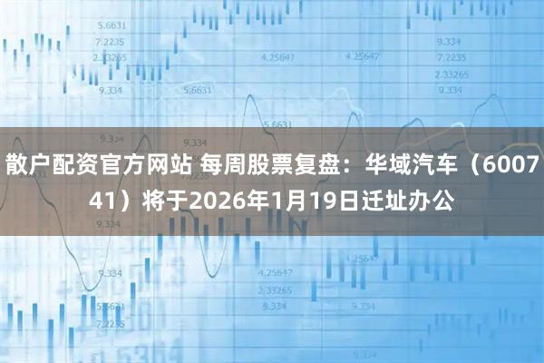 散户配资官方网站 每周股票复盘：华域汽车（600741）将于2026年1月19日迁址办公